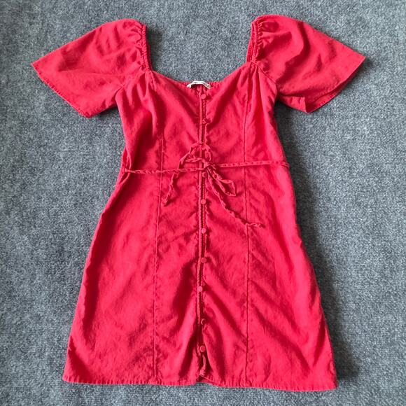 Abercrombie and Fitch Dress Women Medium Coral Linen Button Through Mini Peasant - Picture 2 of 10